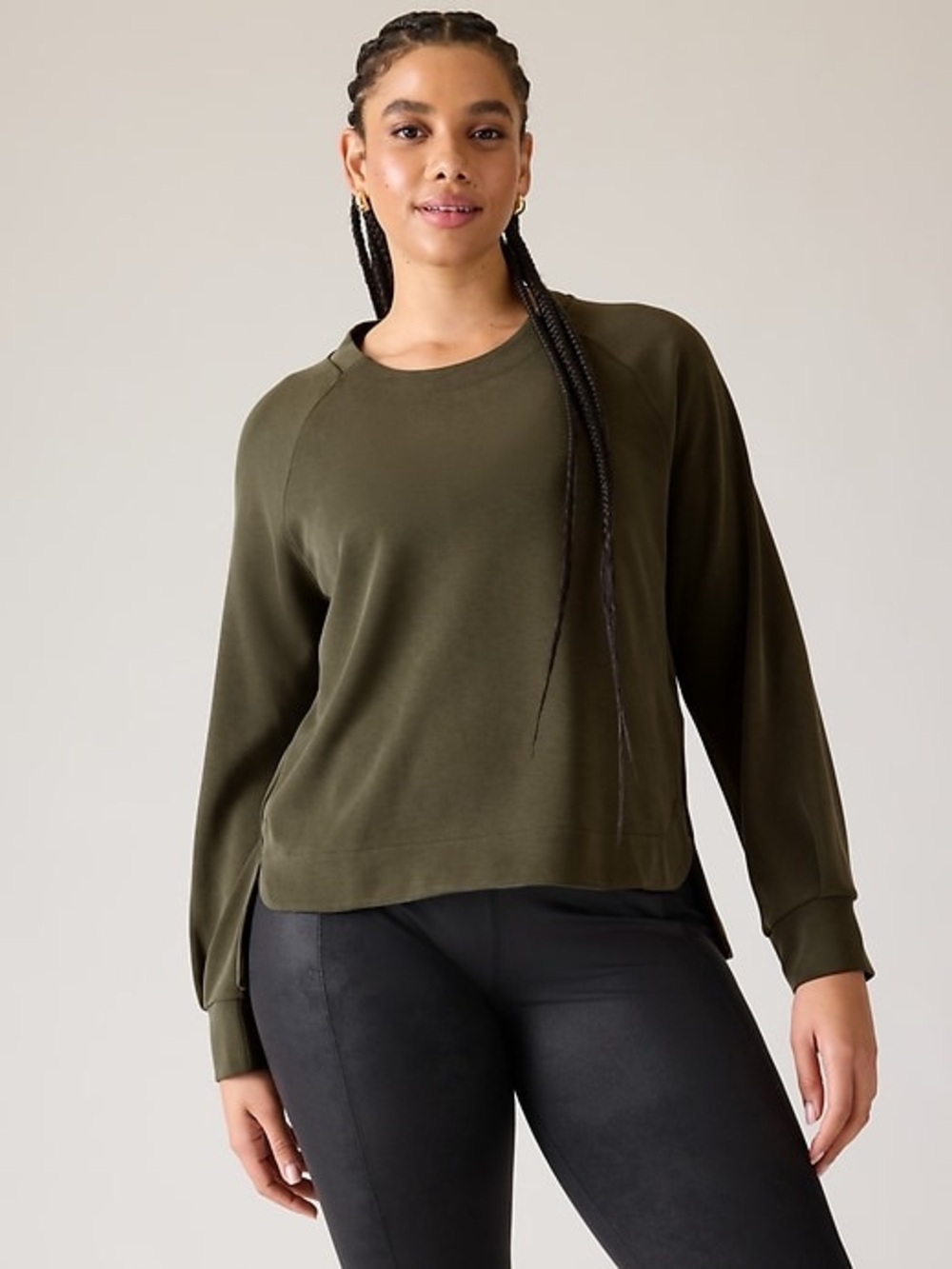 NWT Athleta Seasoft Crewneck Sweatshirt Olive Green XL